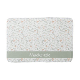 Sage Watercolor Wildflower Floral Custom Name Badematte