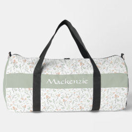 Sage Watercolor Wildflower Floral Custom Name Duffle Bag