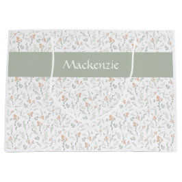 Sage Watercolor Wildflower Floral Custom Name Große Geschenktüte