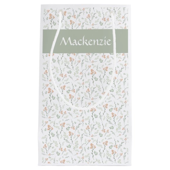 Sage Watercolor Wildflower Floral Custom Name Kleine Geschenktüte (Vorderseite)