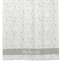 Sage Watercolor Wildflower Floral Custom Name Show Duschvorhang