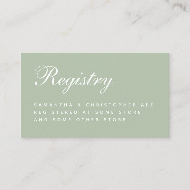 Sage Wedding Registry Elegantes Script Simple Gree Begleitkarte (Vorderseite)
