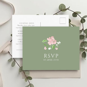 Sage & Weiß Chic Hochzeit RSVP Antwort Postkarte
