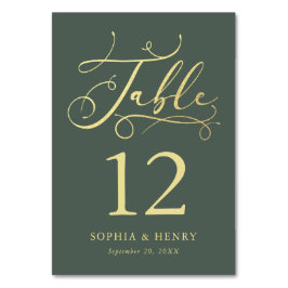Sage Whimsical Gold Calligraphy Tischnummer