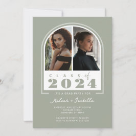 Sage White Arch Retro 2024 Foto Graduation Party Einladung