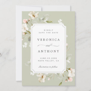 Sage White Blush Elegantes Blumenzitater Hochzeits Save The Date