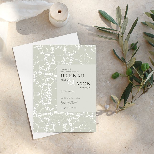 Sage White Lace Hook Delicate Einladung (Von Creator hochgeladen)