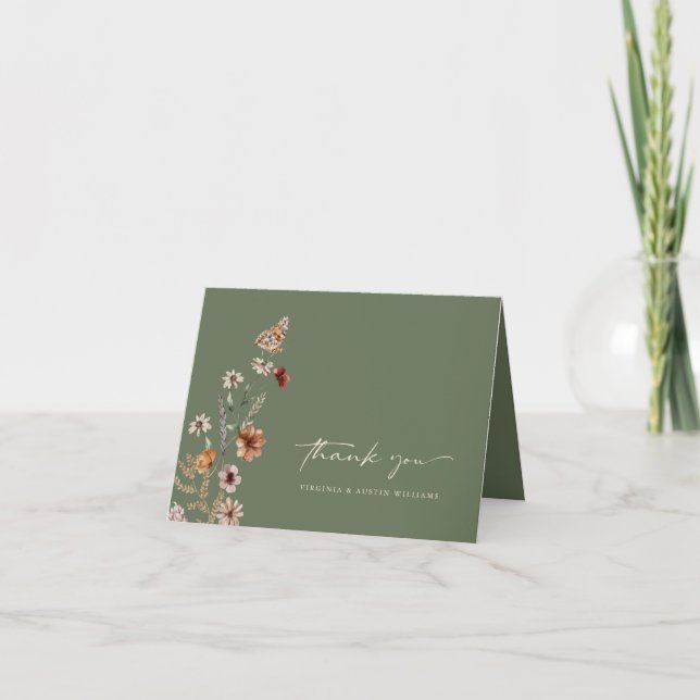 Sage Wildblume Hochzeit Dankeschön Karte (Vorderseite)