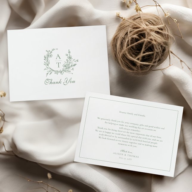 Sage Wildblume Monogram Wedding Dankeschön Card Dankeskarte (Von Creator hochgeladen)