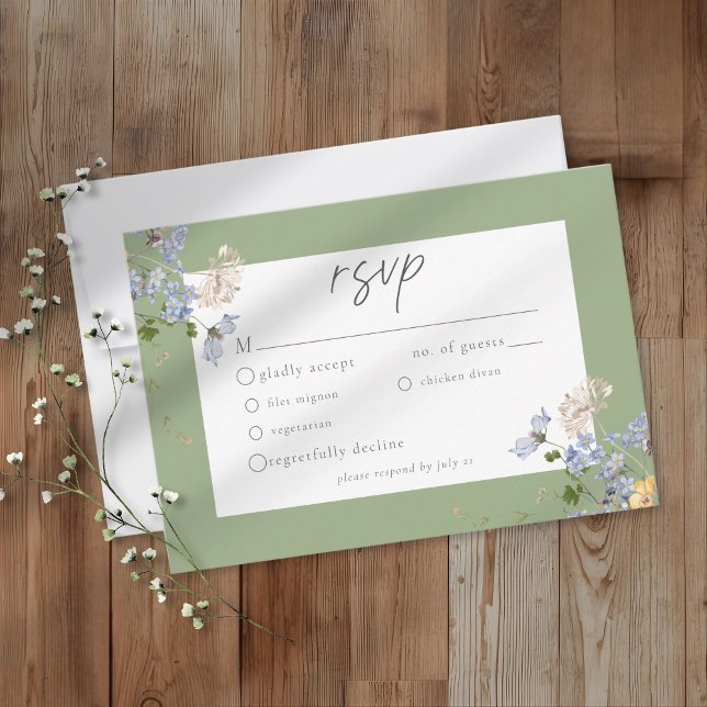 Sage Wildflower Garden Elegant Wedding RSVP Karte (Von Creator hochgeladen)