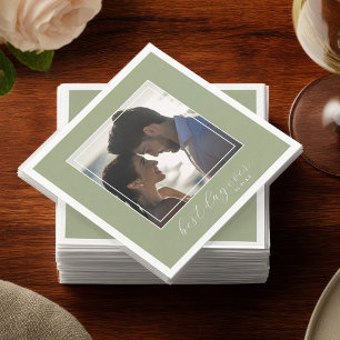 Sagegrün Best Day Ever Foto Hochzeitscocktail Serviette