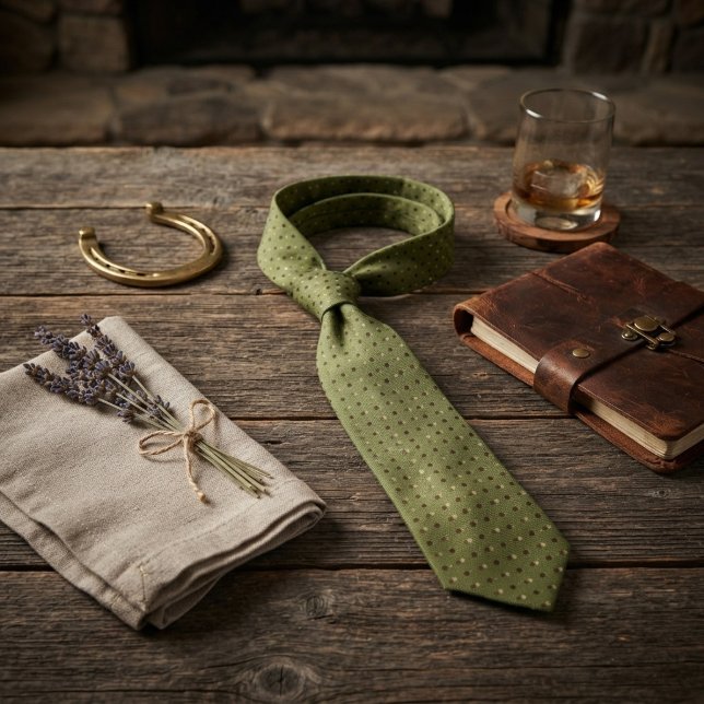 Sagegrün-braun gepunkteter Foulard Krawatte (Von Creator hochgeladen)