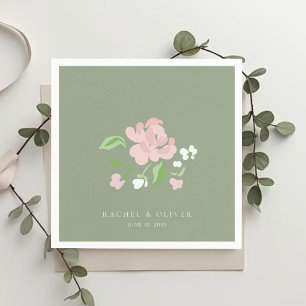 Sagegrün Chic Blush-Rosen-Hochzeitseinladung Serviette