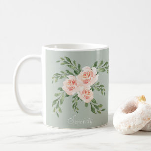 Sagegrün Errötung Serenity Wasserfarbe-Typografie Kaffeetasse