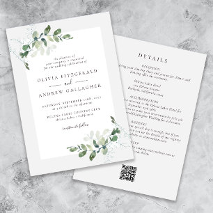 Sagegrün Eukalyptus QR Code All-in-One Hochzeit Einladung