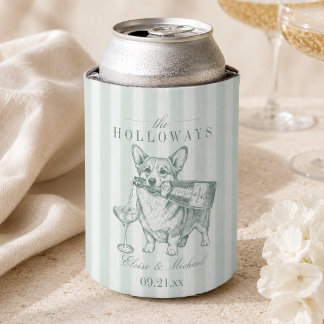 Sagegrün gestreifte Corgi-Champagner-Hochzeit Dosenkühler