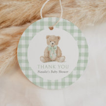 Sagegrün Gingham Teddybär Baby Shower