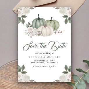 Sagegrün Kürbis Blumenhochzeit Save The Date