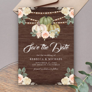 Sagegrün Kürbis Pfirsich Floral Holz Hochzeit Save The Date