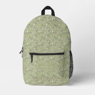 Sagegrün Pink Weiße Blumen Florales Boho-Muster Bedruckter Rucksack