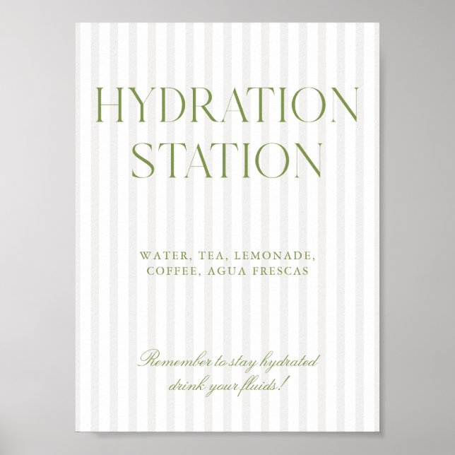Sagegrün und Beige gestreiftes Hydrationsstations- Poster (Vorne)