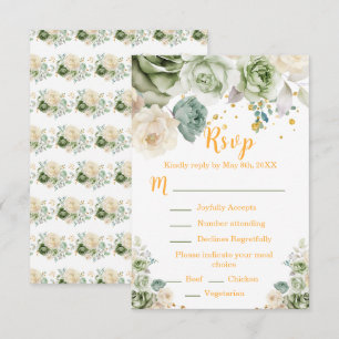 Sagegrün und cremefarbene florale Sweet Sixteen RSVP Karte
