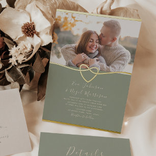 Sagegrün und Goldene Hochzeit Folieneinladung