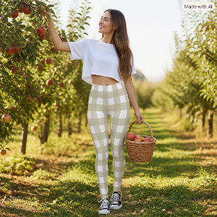 Sagegrün und weiß kariertes Farmhouse-Karo Leggings