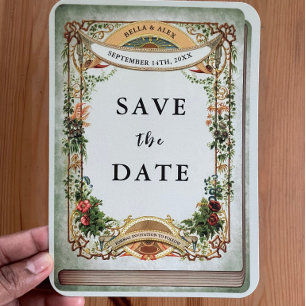 Sagegrün Vintage-Bibliotheksbuch Geheimgarten Save The Date