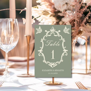 Sagegrün Vintage Garten Old Money Hochzeit Tischnummer