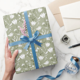 Sagegrün Weiße Florale Hochzeitsdusche Hochzeit Geschenkpapier