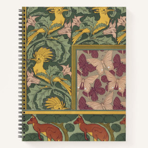 Sagegrüne Art Nouveau Wiedehopf Schmetterling Kuns Notizbuch