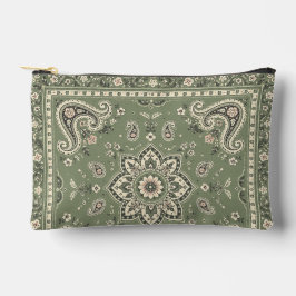 Sagegrüne Bandana-Paisley-Tasche mit kleinem Reißv Zubehörtasche