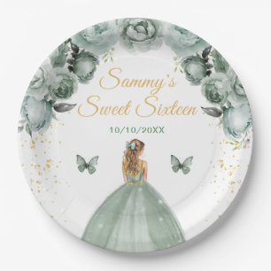 Sagegrüne Blondhaar-Prinzessin Sweet Sixteen Pappteller
