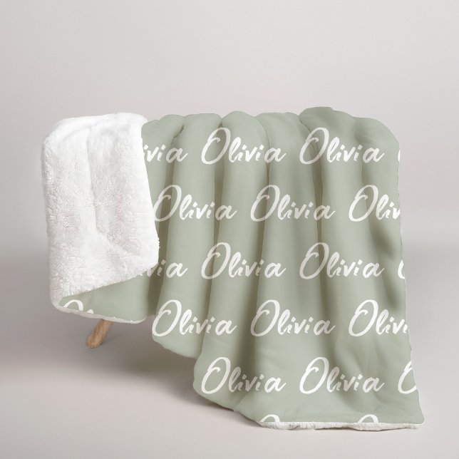 Sagegrüne maßgeschneiderte Sherpa-Decke für Mama o Sherpadecke (Custom name minimalist sage green blanket gift for mom, grandma, aunt, newlyweds, newborn, baby gift)