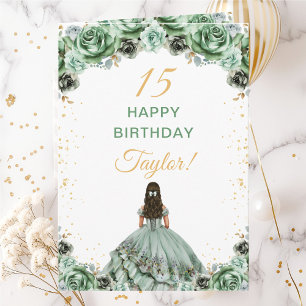 Sagegrüne Prinzessinnen-Blumen Happy Birthday Karte