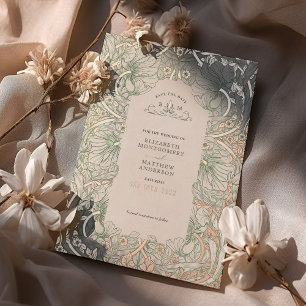 Sagegrüne Save-the-Date-Karten mit Vintage-Pimpern Folieneinladung