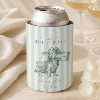 Sagegrüne Streifen-Dachshund-Champagner-Hochzeit Dosenkühler