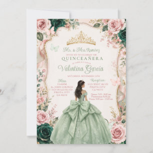 Sagegrüne und rosafarbene Quinceañera-Einladung Einladung