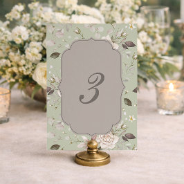Sagegrüne Vintage-Rosen-Hochzeitstischnummern 1–9 Einladung