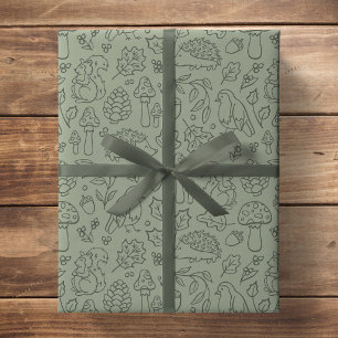Sagegrüne Waldtiere Kinder Herbstwald Geschenkpapier