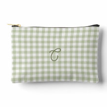 Sagegrüner Gingham-Monogramm-Make-up-Beutel