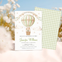 Sagegrüner Heißluftballon-Teddybär-Baby-Party
