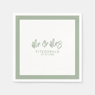 Sagegrüner Mr & Mrs Hochzeitsempfang Cocktail Serviette