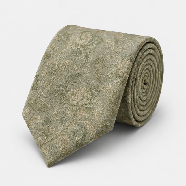 Sagegrüner Vintage-Blumen-Jacquard Krawatte (Von Creator hochgeladen)