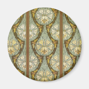 Sagegrünes Art Nouveau-Lilien-Insektenmuster Magnet