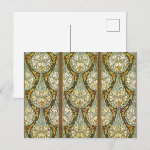 Sagegrünes Art Nouveau-Lilien-Insektenmuster Postkarte