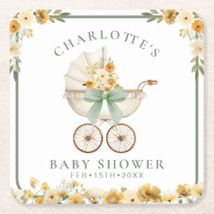 Sagegrünes Blumen-Kinderwagen-Baby-Shower-Unterlag Rechteckiger Pappuntersetzer