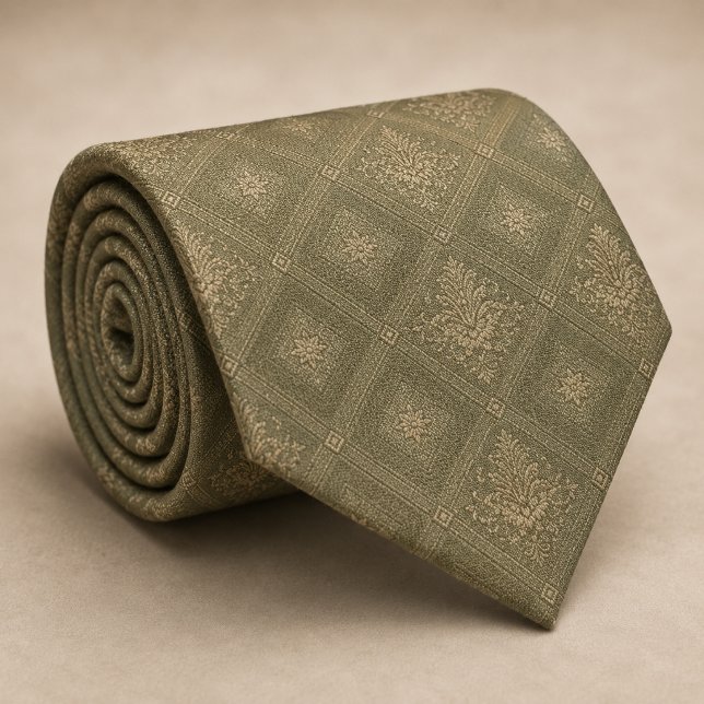 Sagegrünes Gold-Diamant-Damask-Royal Krawatte (Von Creator hochgeladen)