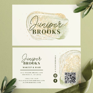 Sagegrünes QR-Code-Sozialmedia mit Goldglitter Visitenkarte